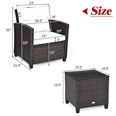 3 Pieces Rattan Patio Furniture Set With Washable Cushion