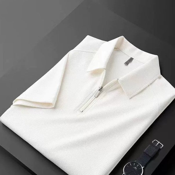 Pure Color Half Zip Short Sleeve T-shirt