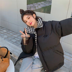 Women's Chessboard Plaid Cotton-padded Coat Winter Retro