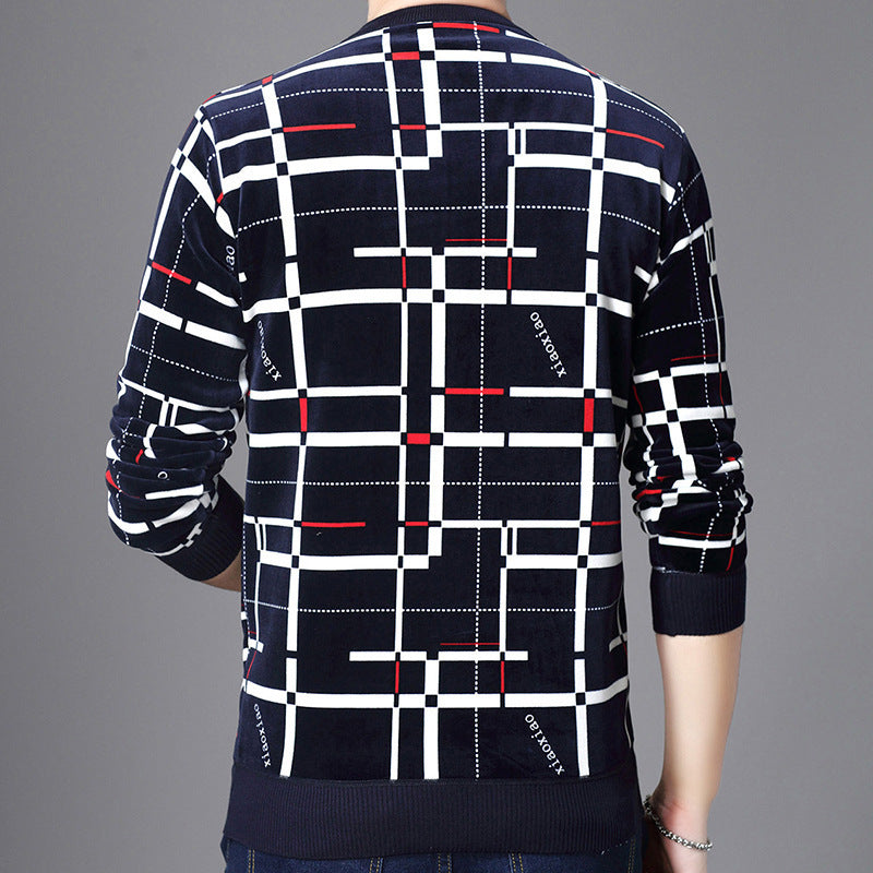 Men's Double-faced Velvet Striped Padded Sweater