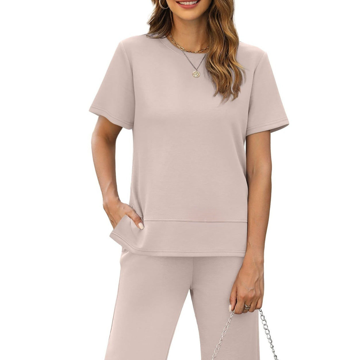 Sexy Women's Round Neck Loose Pullover Short-sleeved Top