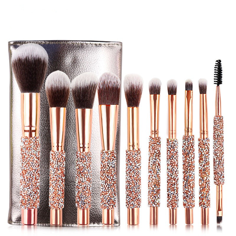 Set Of 10 Diamond Handle Makeup Brushes Beauty Tools Makeup