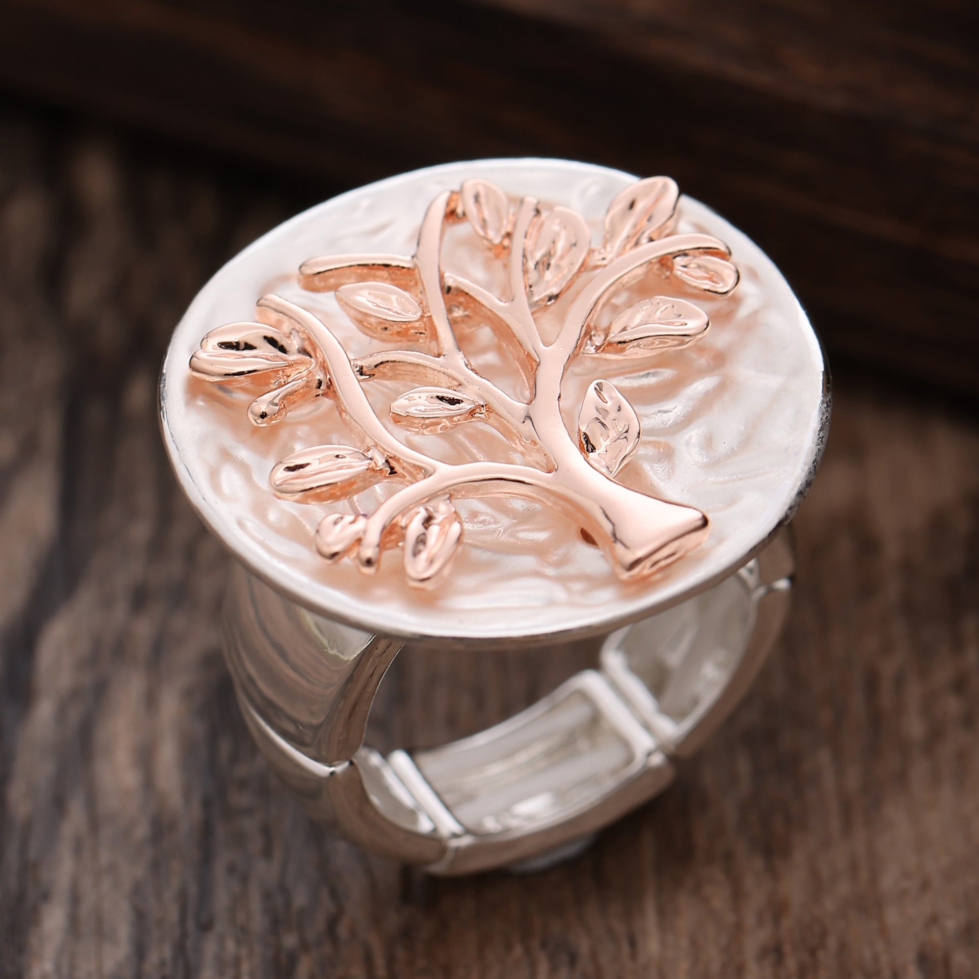 Round Hollow Color Painting Oil Lucky Tree Stretch Ring