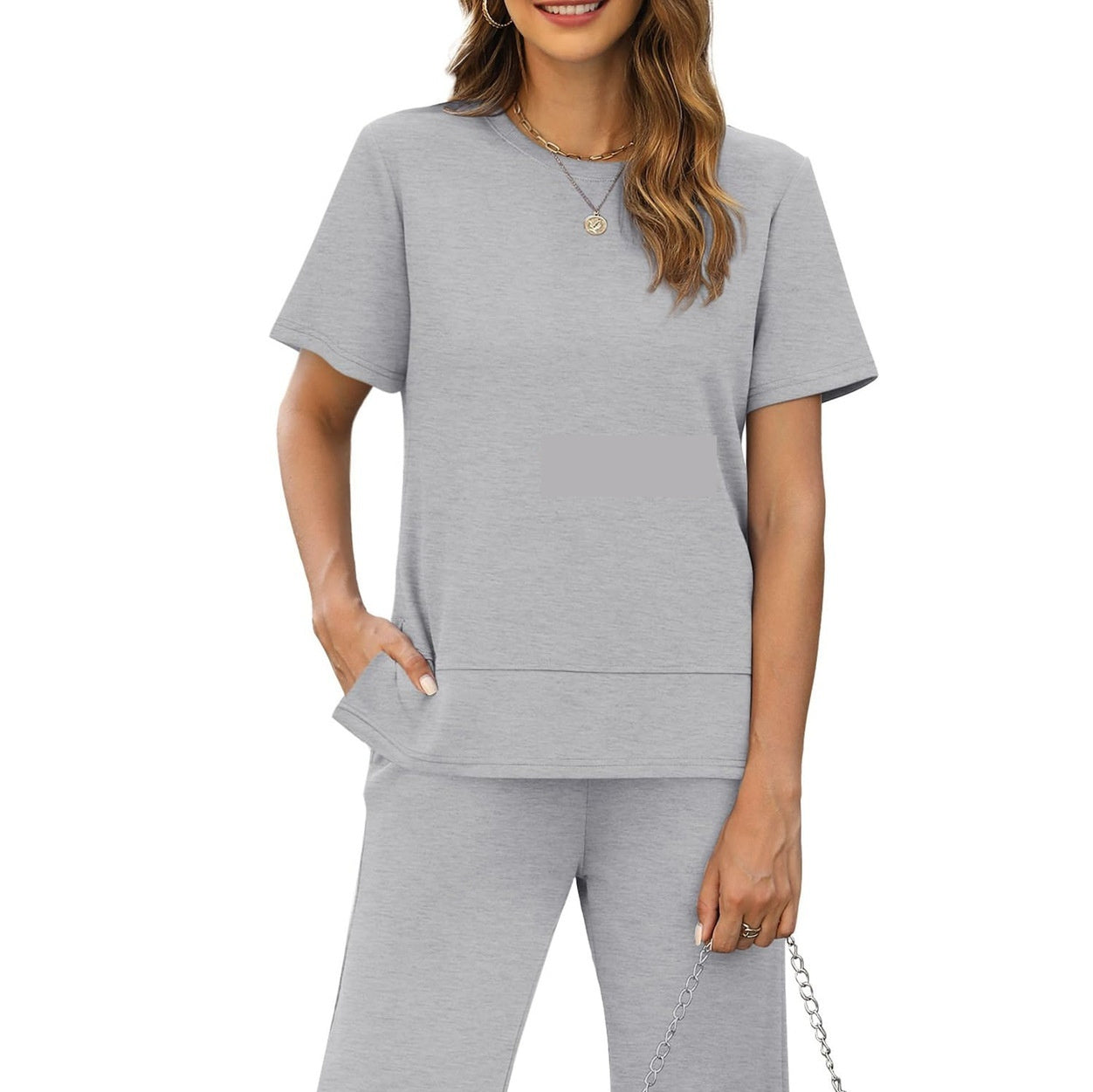 Sexy Women's Round Neck Loose Pullover Short-sleeved Top