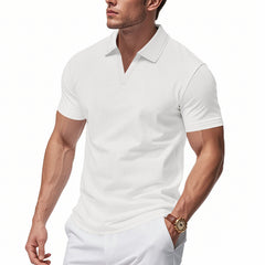 Summer Men's Loose Leisure Sports V-neck Waffle Short Sleeve Lapel Polo Shirt Men