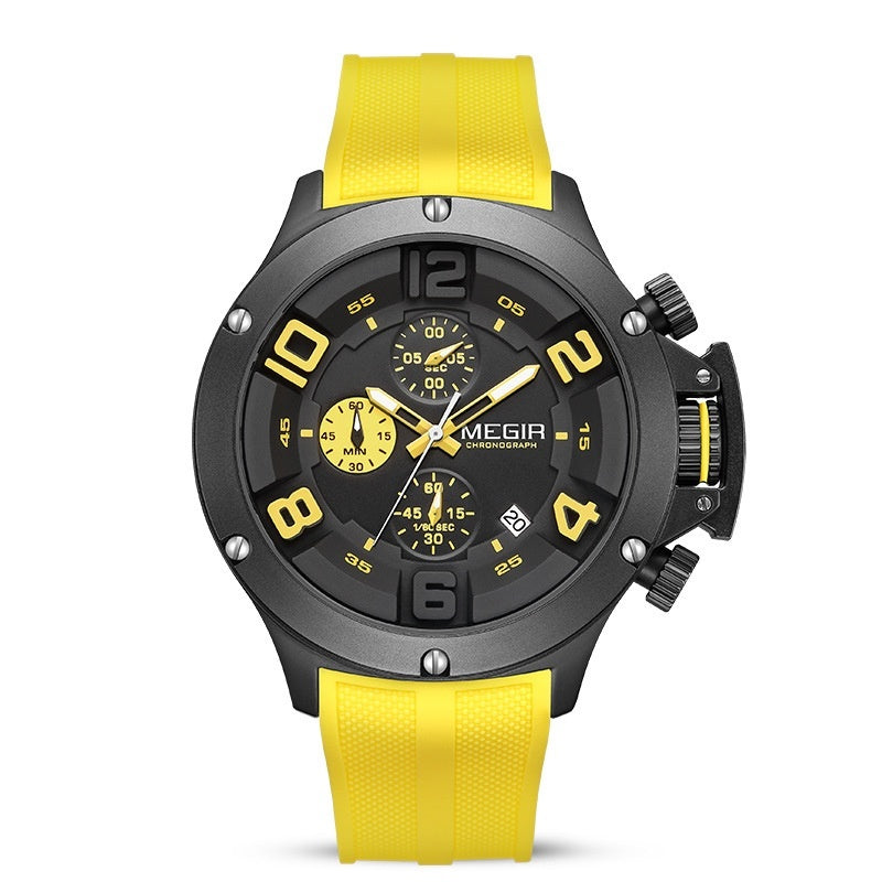 Megir Men's Watch Multi-function Chronograph Sports Quartz Watch Silicone Band