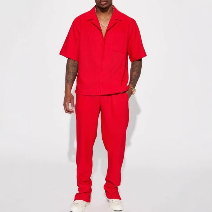 New Casual Loose Lapels Short-sleeved Trousers Trendy Men's Suit