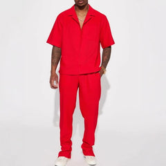New Casual Loose Lapels Short-sleeved Trousers Trendy Men's Suit