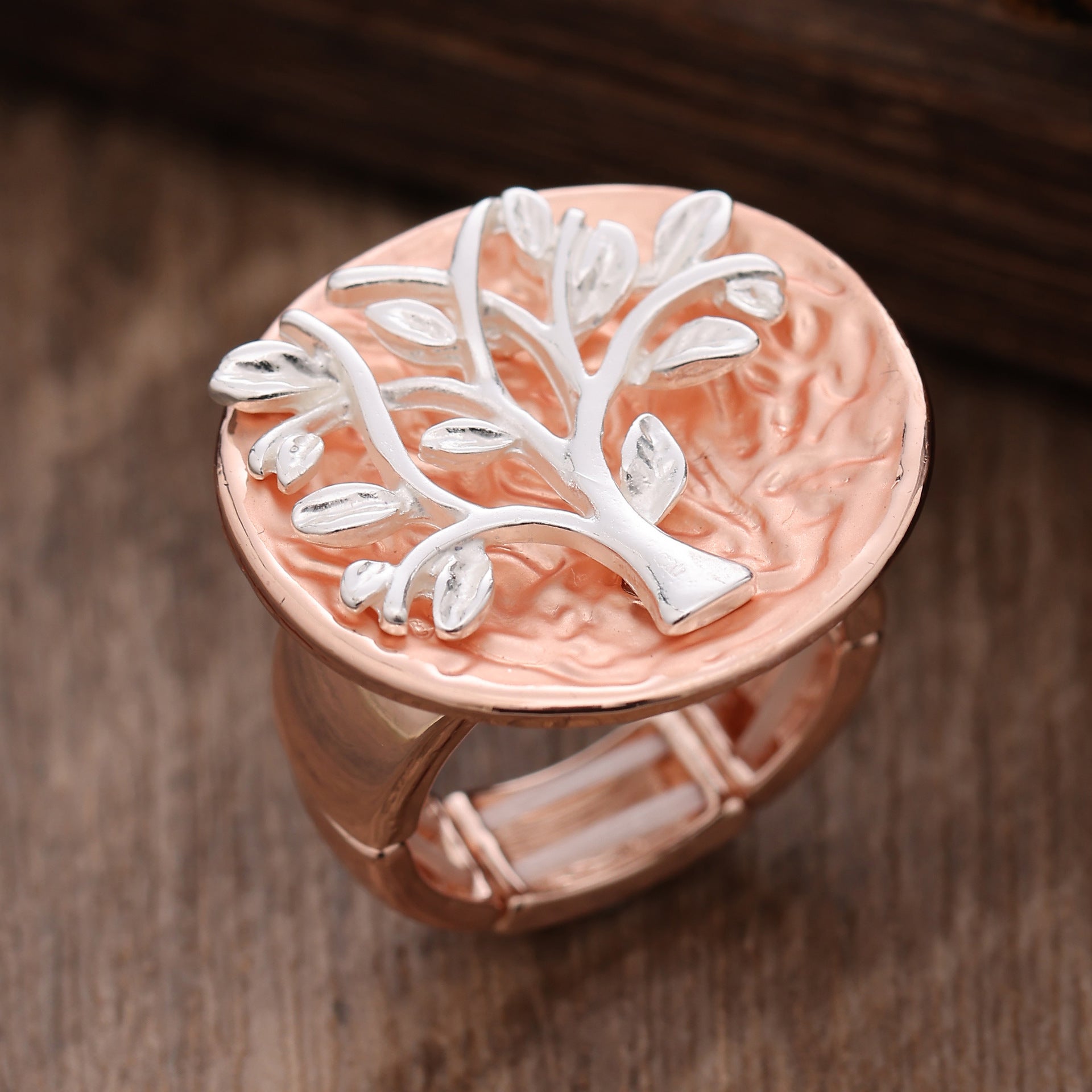 Round Hollow Color Painting Oil Lucky Tree Stretch Ring