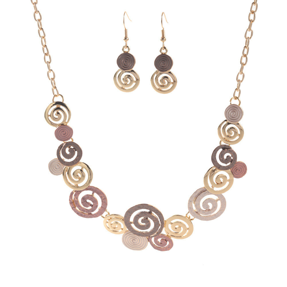 Creative Design Zinc Alloy Geometric Round Spiral Multicolor Cutout Design Women's Necklace Eardrops Set