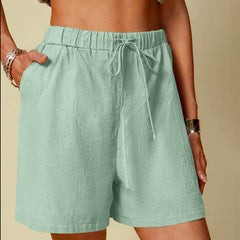 Women's Cotton Linen Pure Color Comfort Wide Leg Shorts