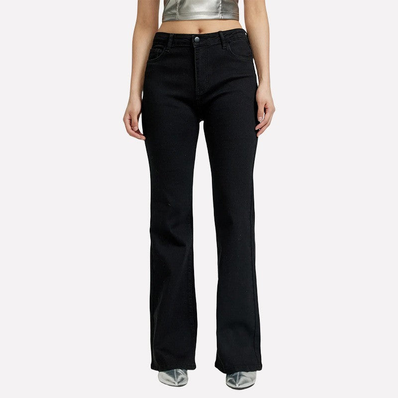 Mid-waist Retro Denim Bell-bottom Pants Stretch Multicolor