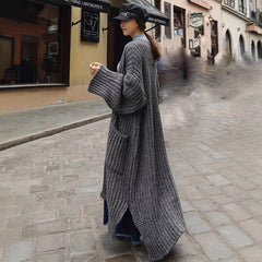Women's Winter Extended Thick Thread Sweater Coat Loose Slit Knit Cardigan
