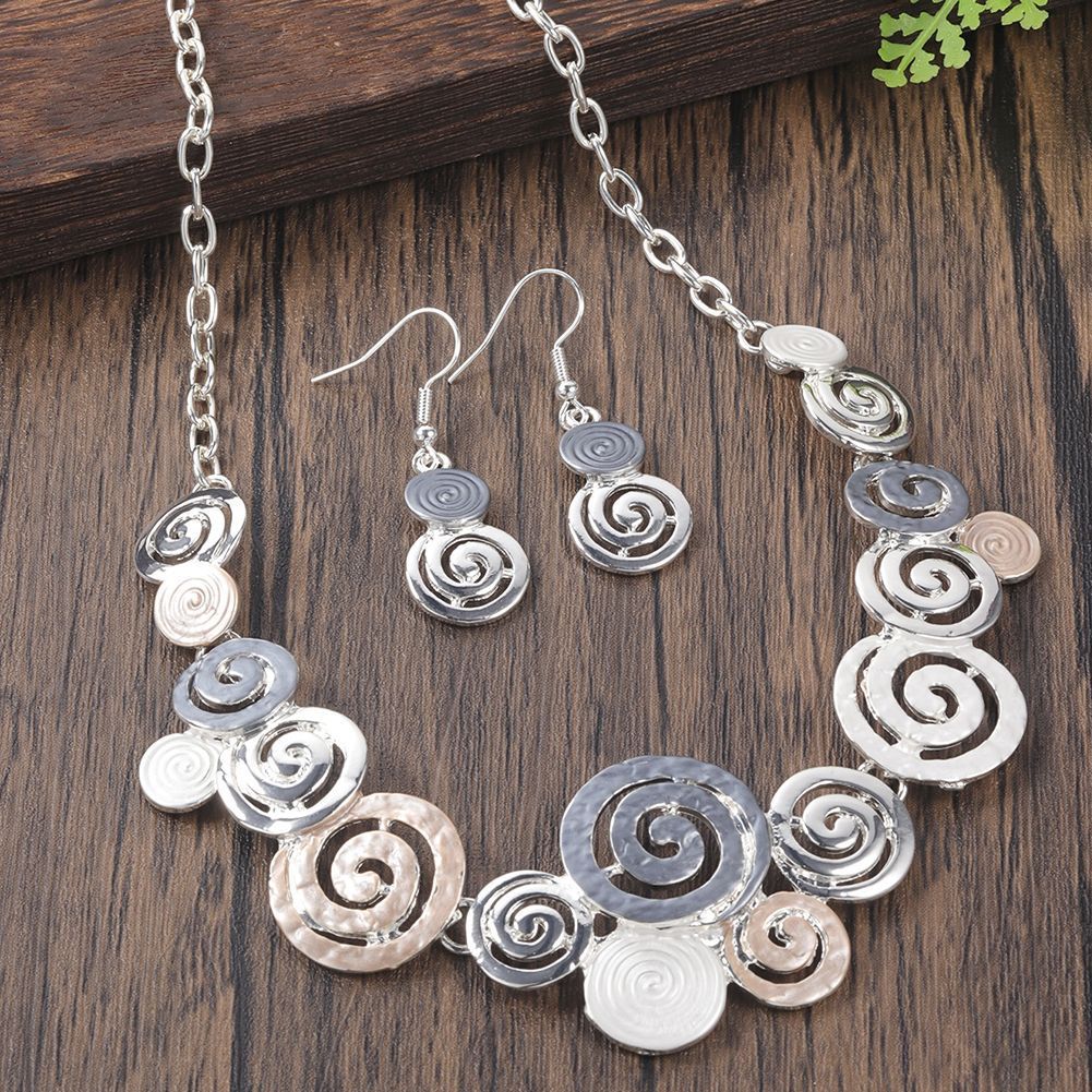 Creative Design Zinc Alloy Geometric Round Spiral Multicolor Cutout Design Women's Necklace Eardrops Set