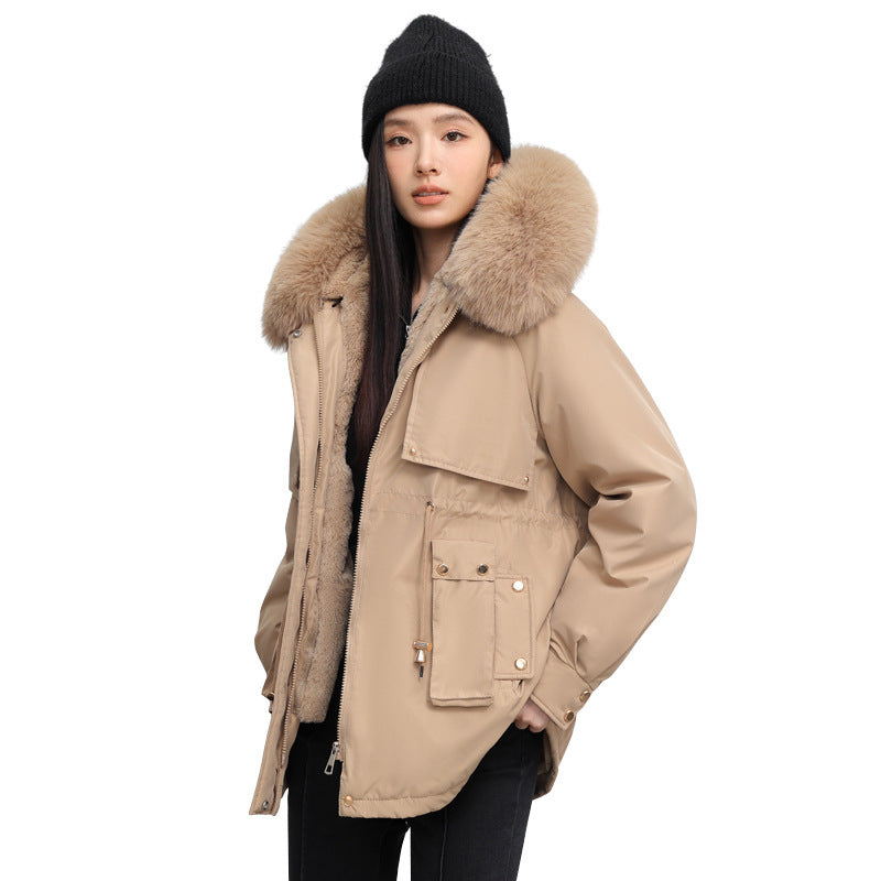 Women's Waist-tight Slimming Hooded Big Fur Collar Thermal Cotton-padded Clothes
