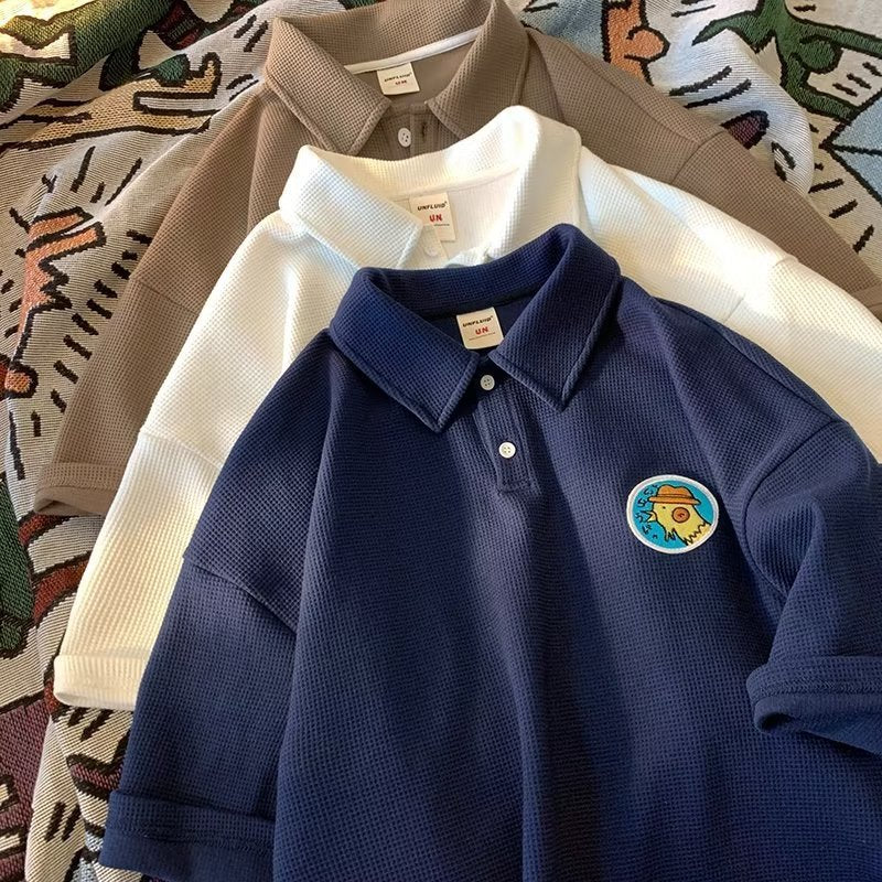 Embroidered Polo Shirt Hong Kong Style Couple Wear Lapel Half Sleeve