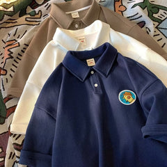 Embroidered Polo Shirt Hong Kong Style Couple Wear Lapel Half Sleeve