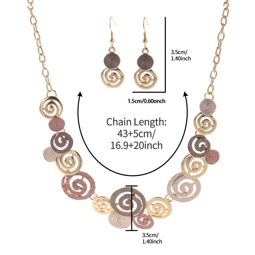 Creative Design Zinc Alloy Geometric Round Spiral Multicolor Cutout Design Women's Necklace Eardrops Set