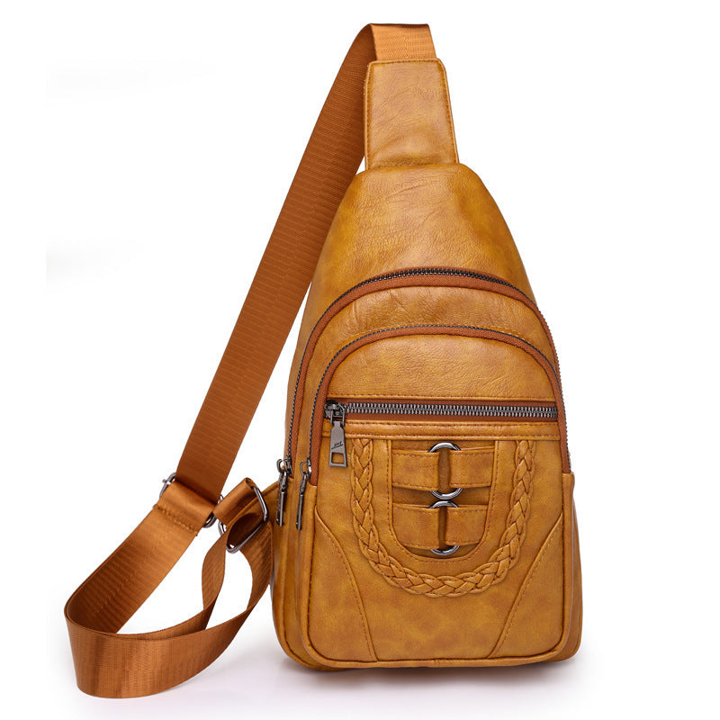 Simple Chest PU Soft Leather Textured Shoulder Bag