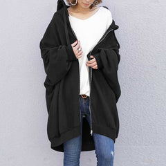 Women's Solid Color European And American Loose Sweater Fashion Hooded Zipper