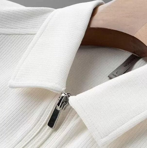 Pure Color Half Zip Short Sleeve T-shirt