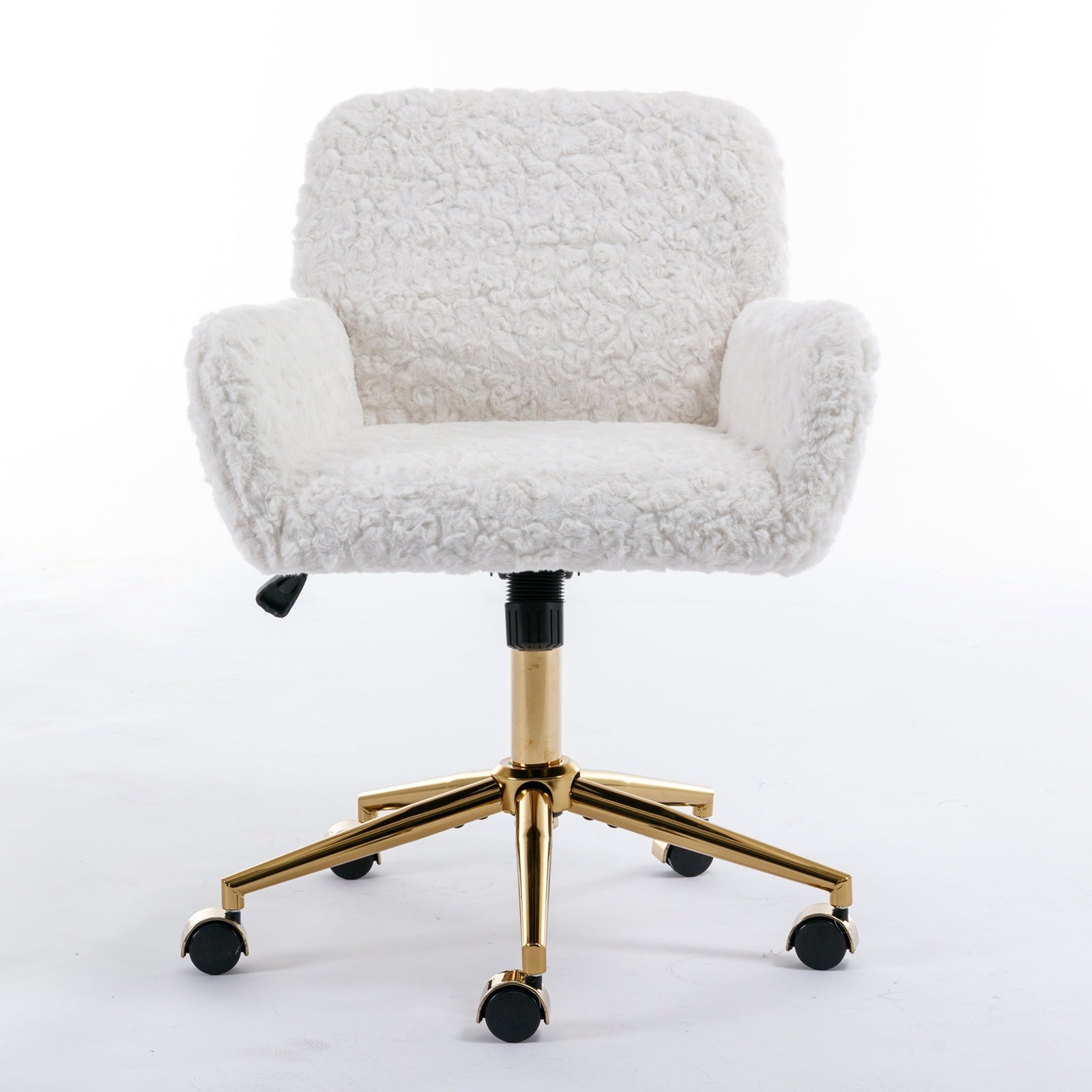 A&A Furniture Rabbit Hair Office Chair With Golden Base, Adjustable