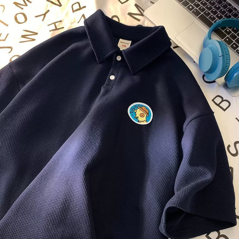 Embroidered Polo Shirt Hong Kong Style Couple Wear Lapel Half Sleeve