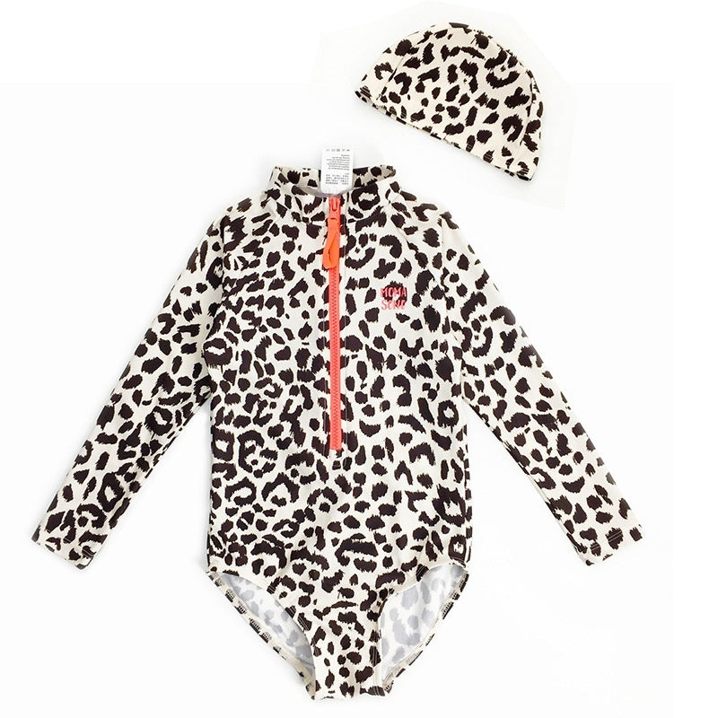 Leopard Print Long Sleeve Parent-child Swimwear