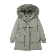 Women's Winter Fur-Lined Hooded Parka Coat Mid Length Down